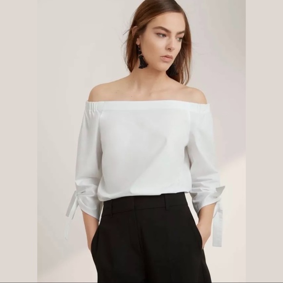 Babaton Tops - babaton aritzia off shoulder malik white tie shirt